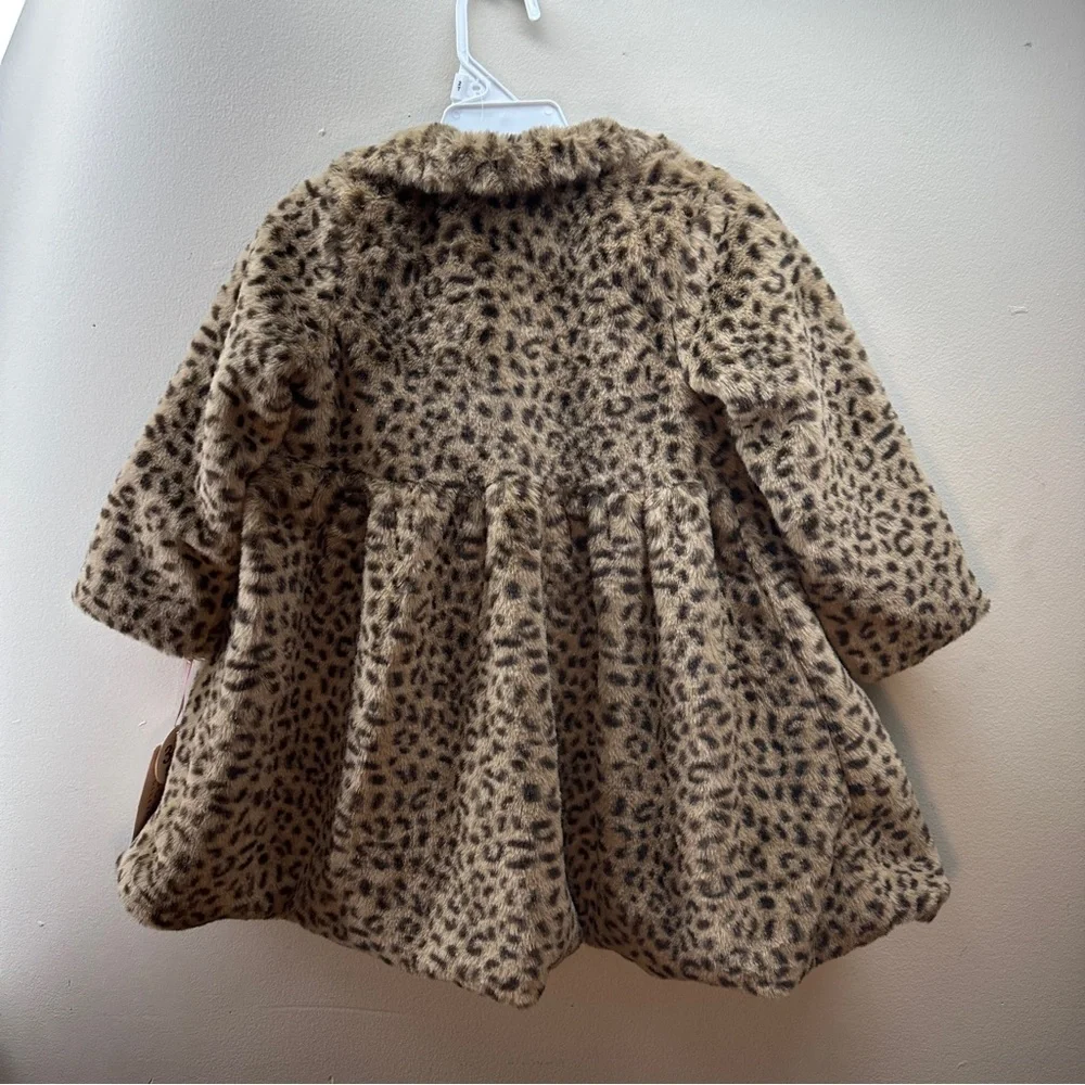 Biscotti Collezioni Girls 3-Piece Leopard Faux Fur Coat Dress Set NWT